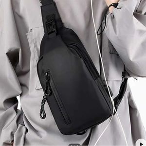 New! Black Travel Bag, Satchel, USB Port inside, Sling